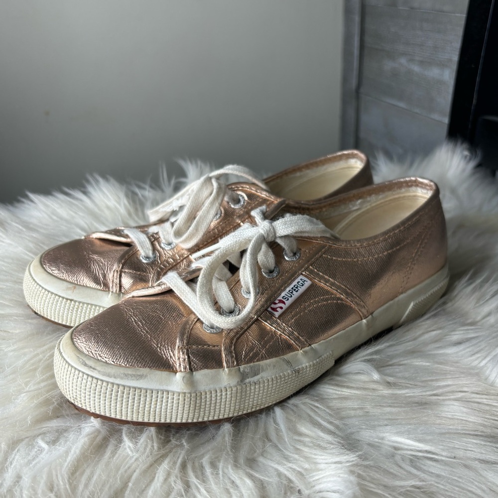 Superga  2750 metallic Nappa pink rose gold sneakers size 6